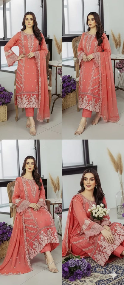 Azure Summer Collection CB-5177 | Peach 3-Piece Unstitched Embroidered Lawn Suit
