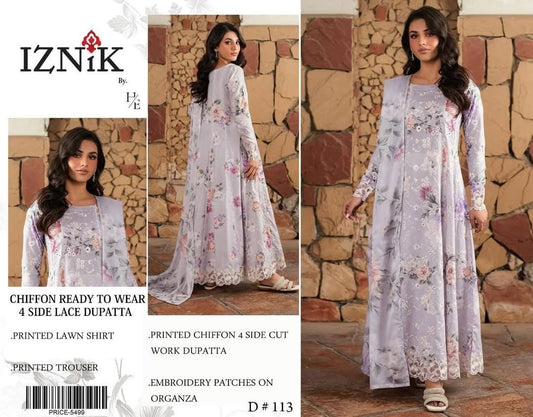Iznik Exclusive | Embroidered Floral Lawn – Lavender Mist (UE-278)