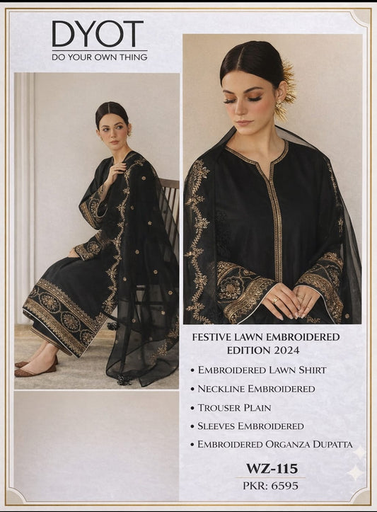 Dyot's Black Gold Festive lawn. (Unstitched)