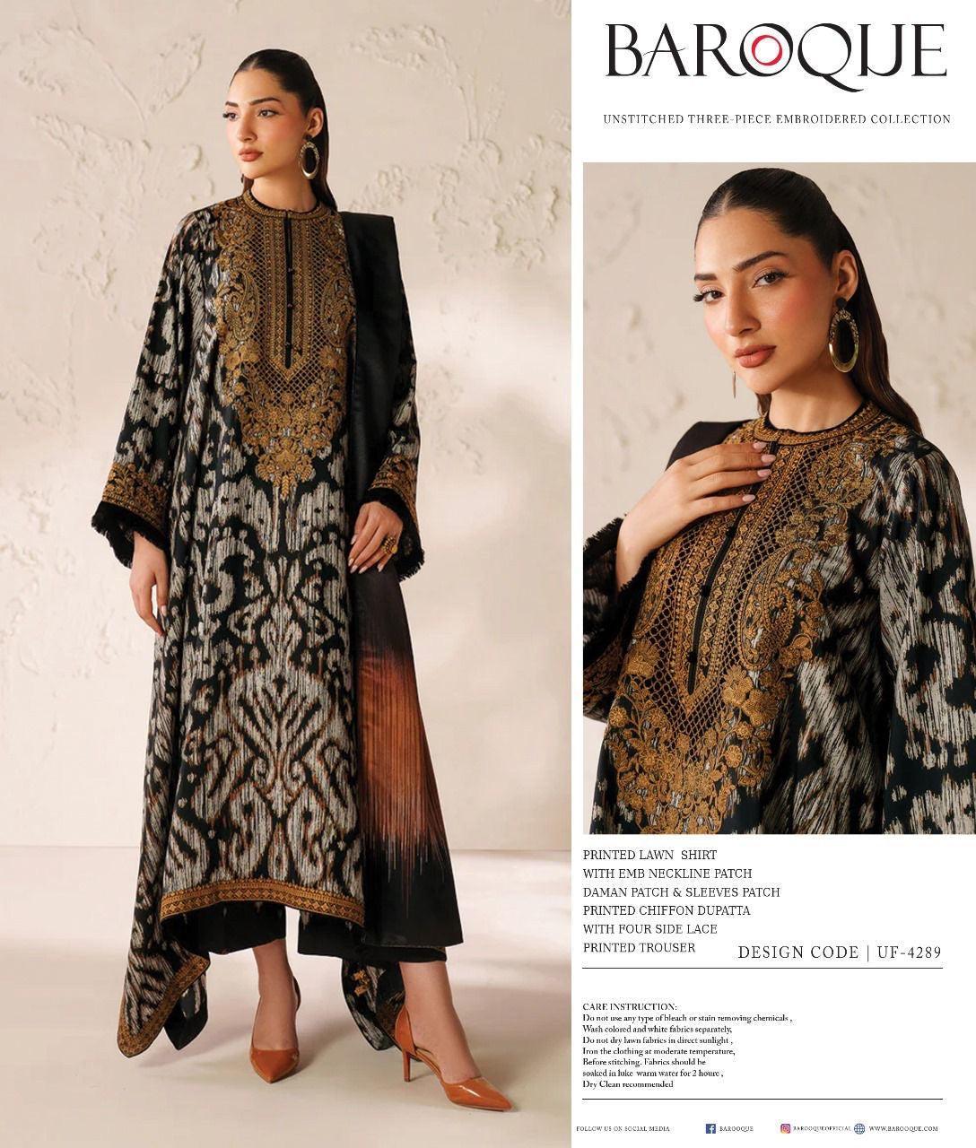 Baroque | Digital Printed & Embroidered Luxury Lawn – UF-4289