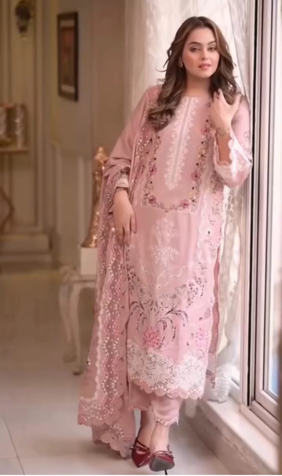 Aneela's lawn-3PC embroidered shirt with embroidered cotton net dupatta-CB-6506